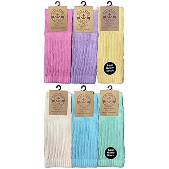 6 Pairs Women's Scrunched Slouch Socks, Cotton Boot Socks Bulk - Picture 14 of 16